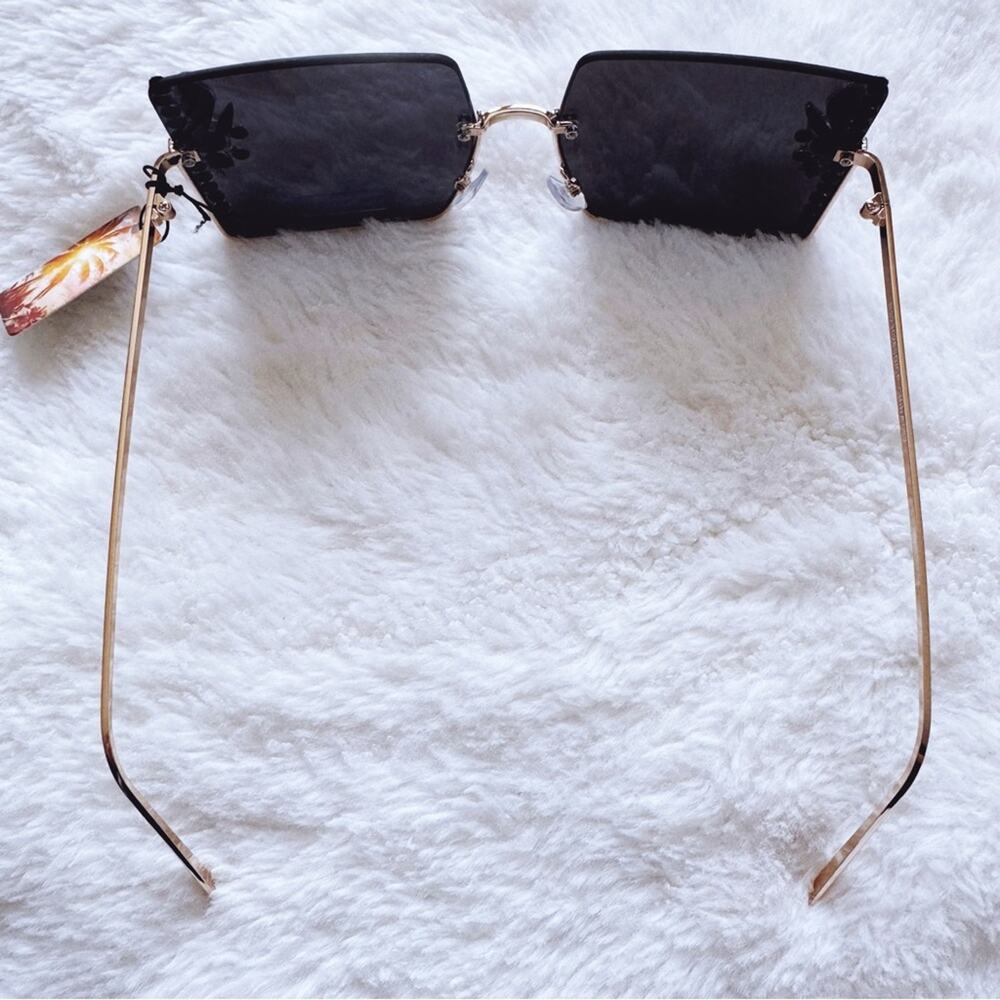 Nora Black w/ Gold Rims Square Sunglasses - Picture 9 of 13